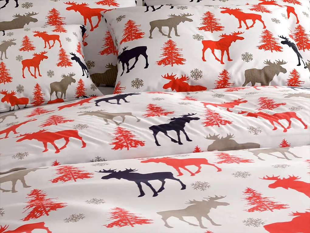 Lenjerie de pat din bumbac CHRISTMAS MOOSE alb Dimensiune lenjerie de pat: 2 buc 70 x 90 cm | 200 x 220 cm