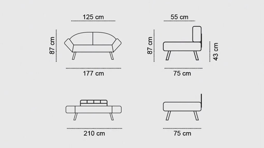 Canapea extensibila Genzo, Futon, 2 locuri, 177x81x87 cm, metal, maro