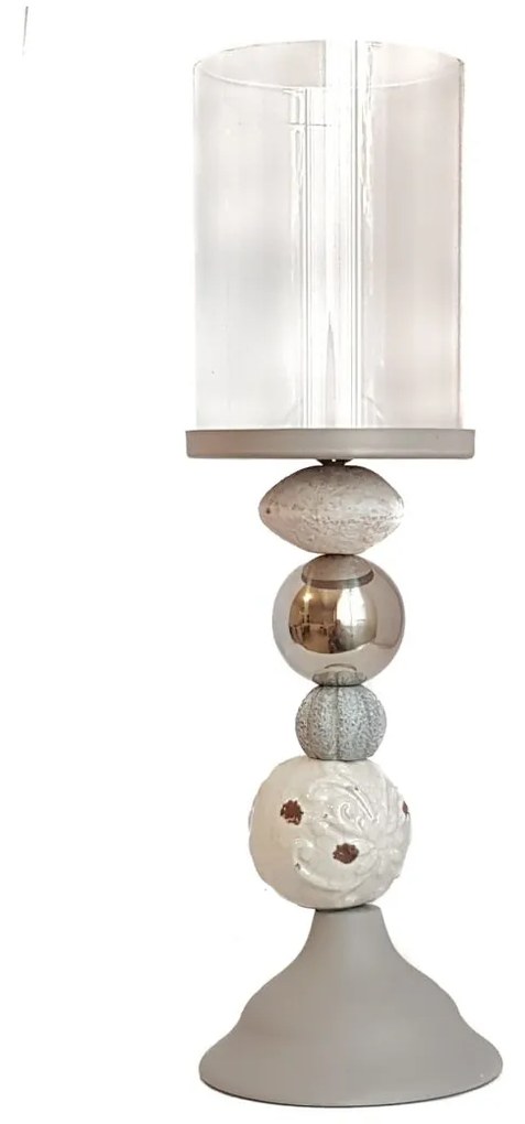 Suport metalic Lumanare, Sticla si sfere decorative