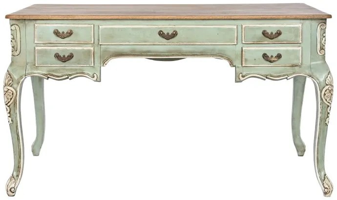 Birou clasic francez, stil Louis XV–XVI, din lemn masiv de mango verde decapé, 133x68x75 cm, Elégance