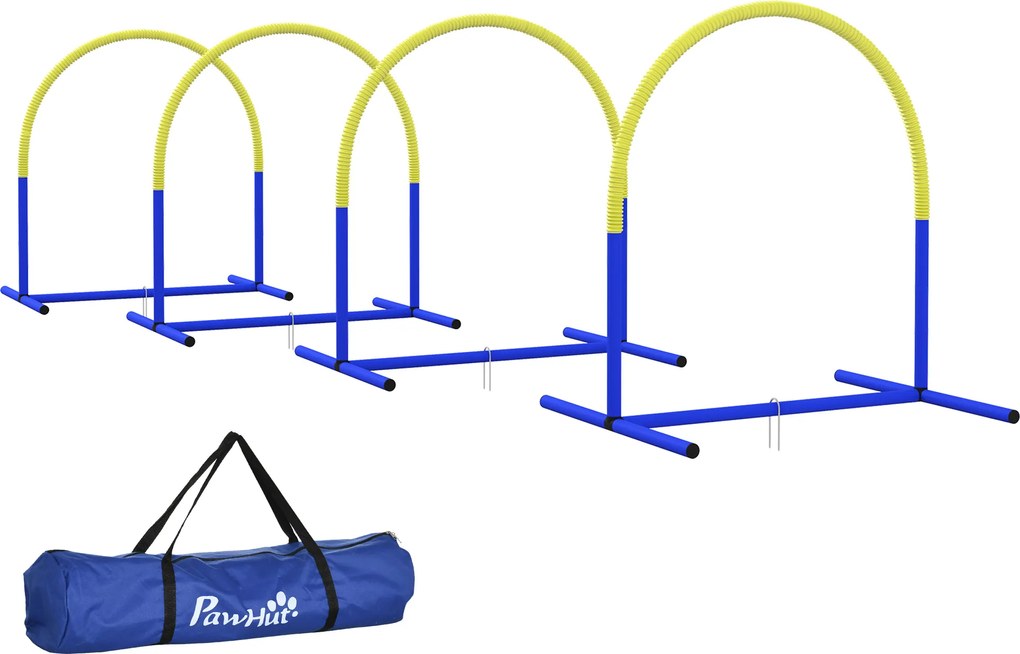 PawHut Echipament de Agilitate pentru Câini, Set Portabil din 4 Piese pentru Antrenament, 95x88x64 cm, Albastru | Aosom Romania