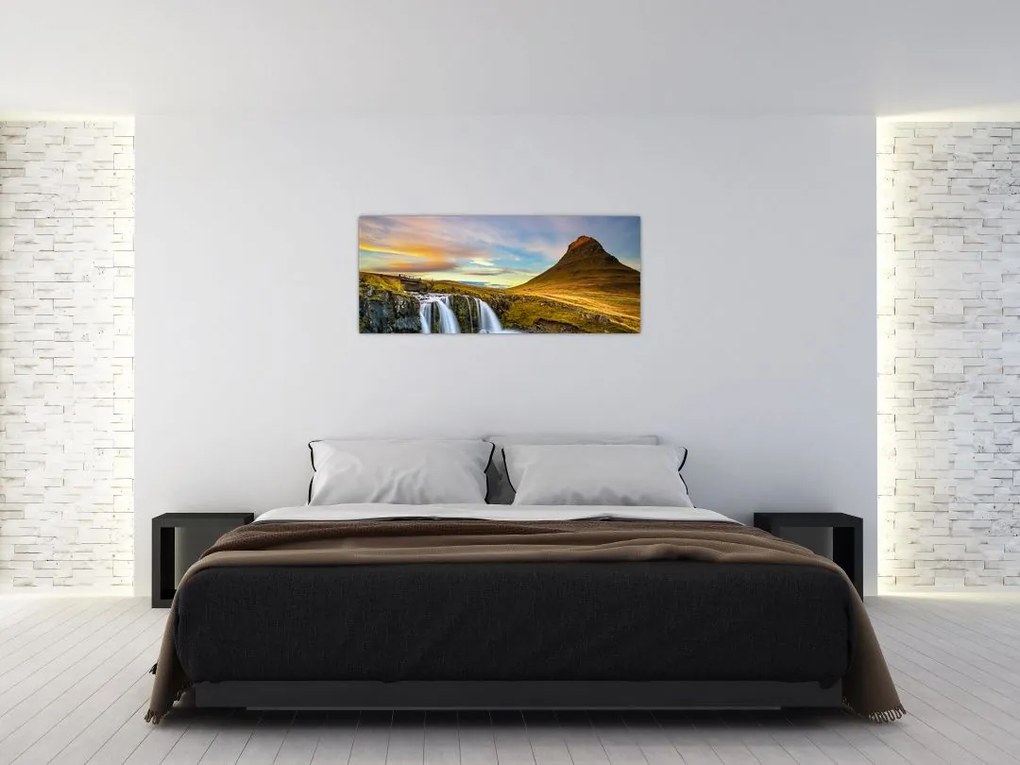 Tablou cu munții și cascade pe Islanda (120x50 cm)