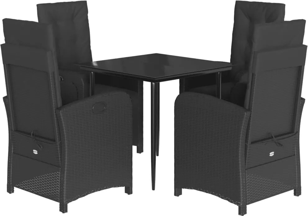 vidaXL Set mobilier de grădină cu perne, 5 piese, negru, poliratan