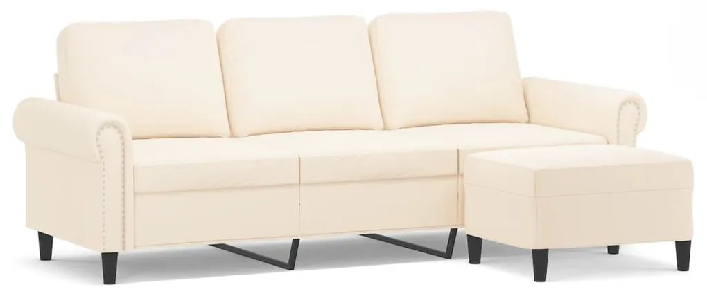 Canapea cu 3 locuri si taburet, crem, 180 cm, catifea Crem, 212 x 77 x 80 cm