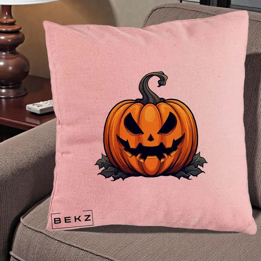 Perna Decorativa Halloween Jack-o'-Lantern Infricosator, 40x40 cm, Roz, Husa Detasabila, Perna Inclusa, BEKZ®