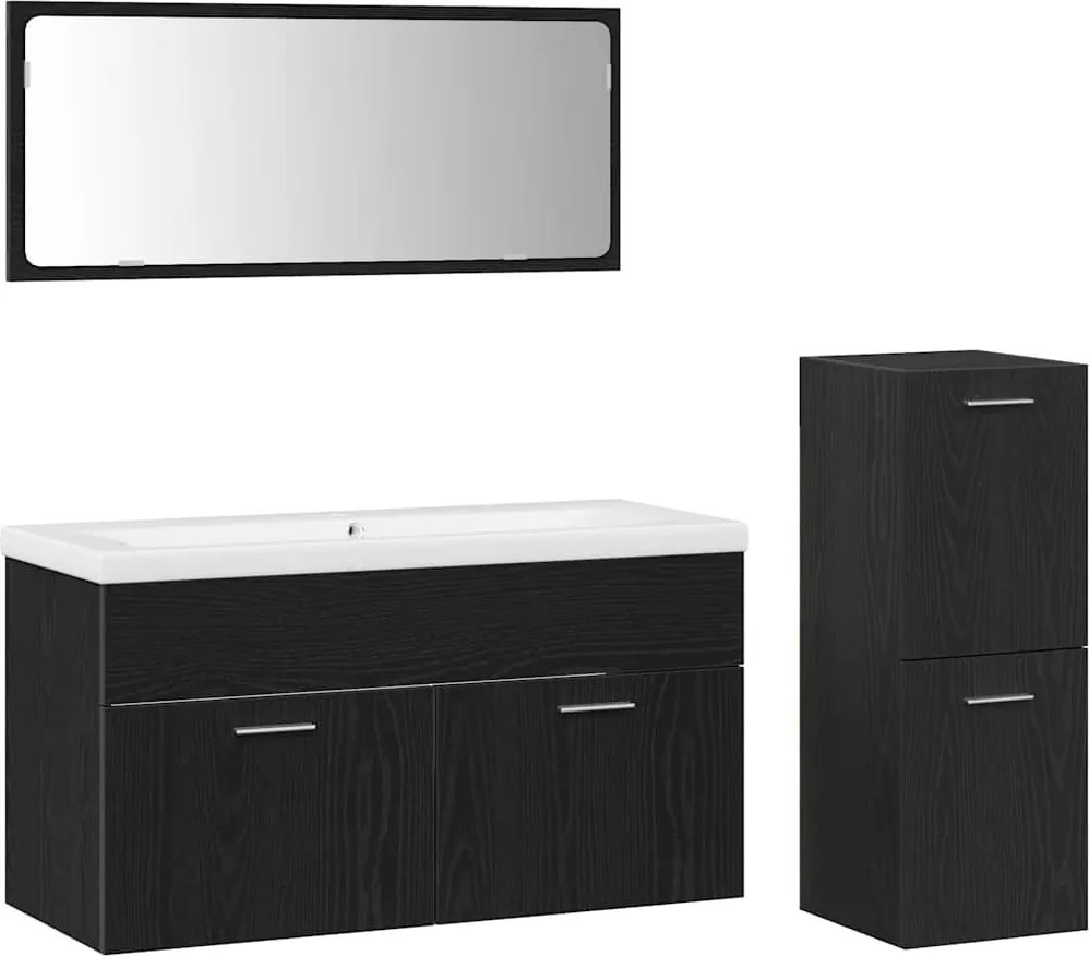 vidaXL Set de mobilier pentru baie 4 pcs Stejar Negru Lemn compozit