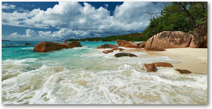 Tablou pe sticlă acrilică Plaja Seychelles