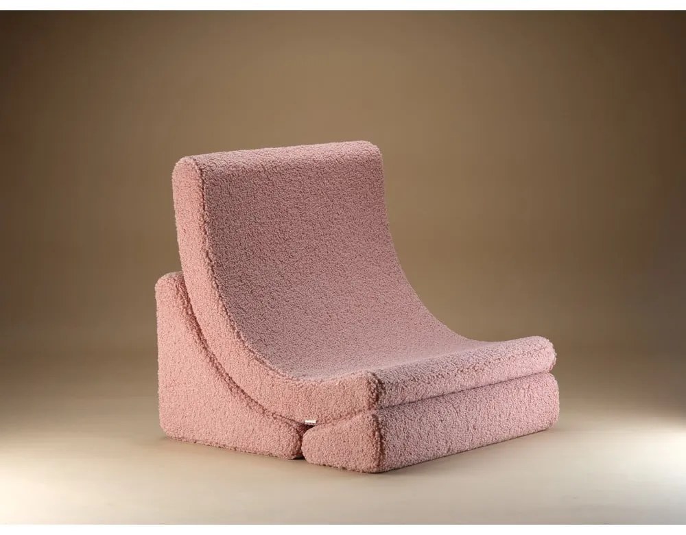 Fotoliu de copii roz cu tapițerie din țesătură bouclé Moon – Wigiwama