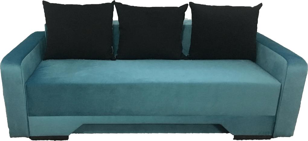Canapea extensibilă, tapițerie catifea turquoise și 3 perne ornamentale - MIRELA