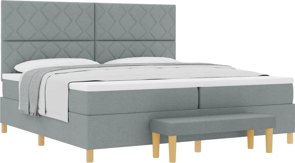 vidaXL Pat cu arcuri cu saltea Gri deschis 200 x 200 cm țesătură