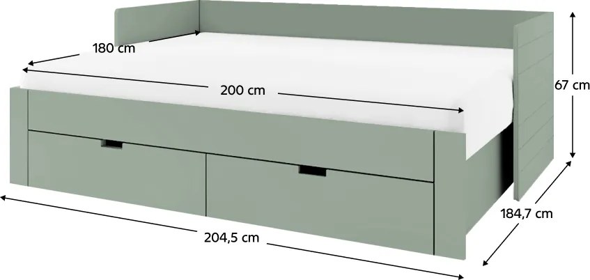 Patul extensibil, verde-gri, 90/180x200, ANTONY