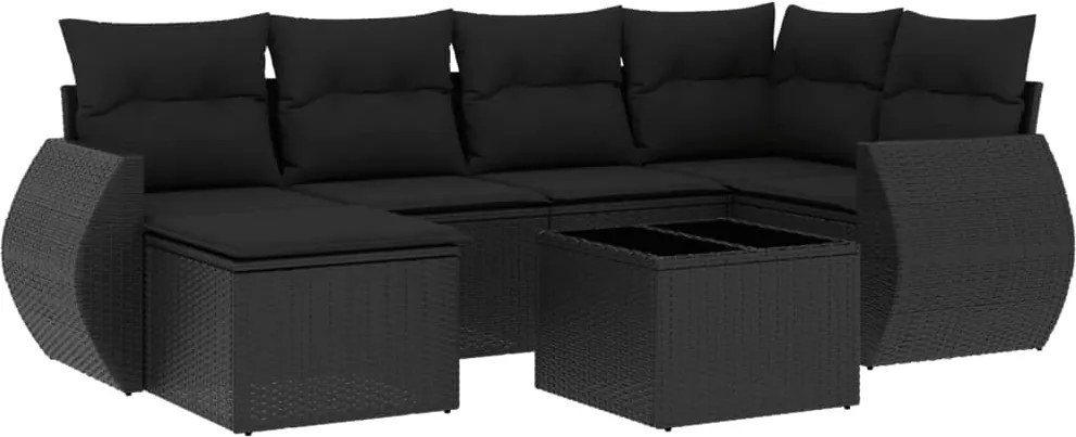 vidaXL Set canapele de grădină cu perne, 7 piese, negru, poliratan