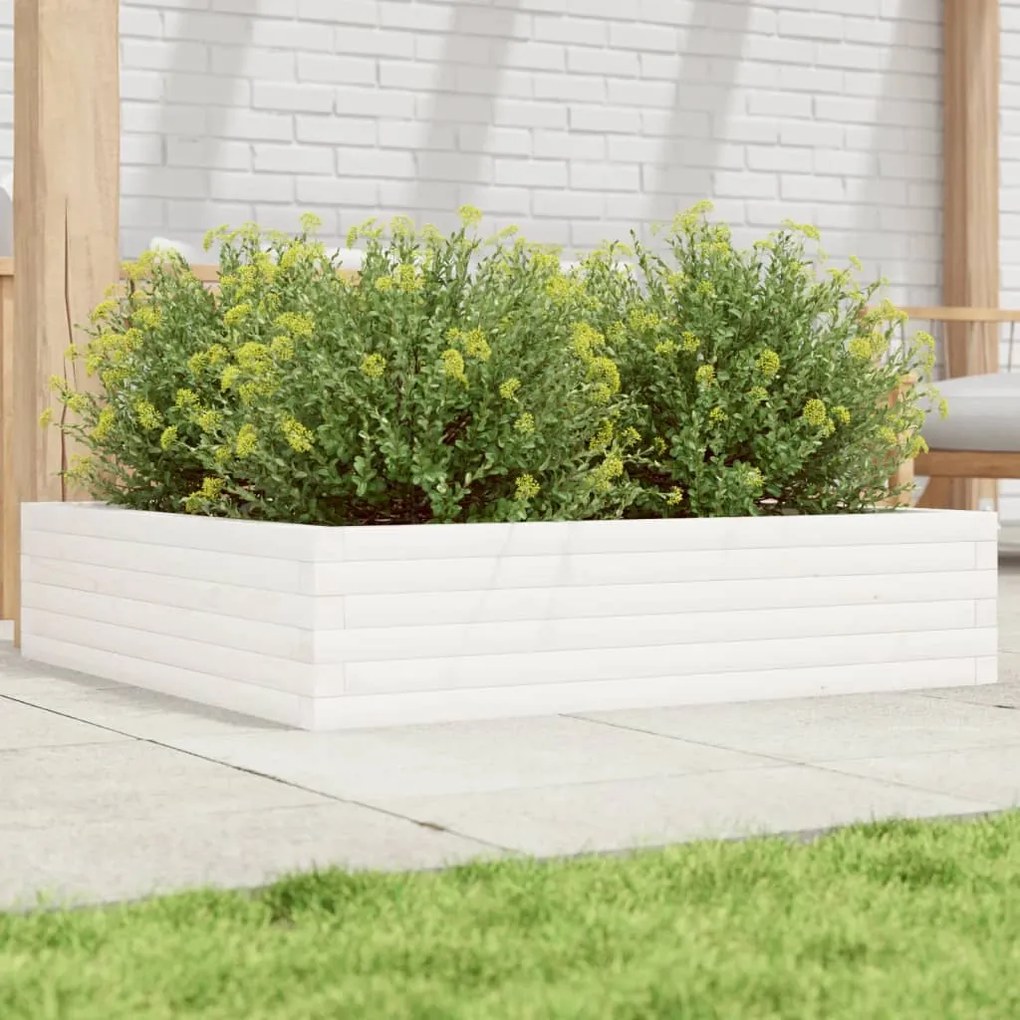 vidaXL Jardinieră de grădină, alb, 100x100x23 cm, lemn masiv de pin