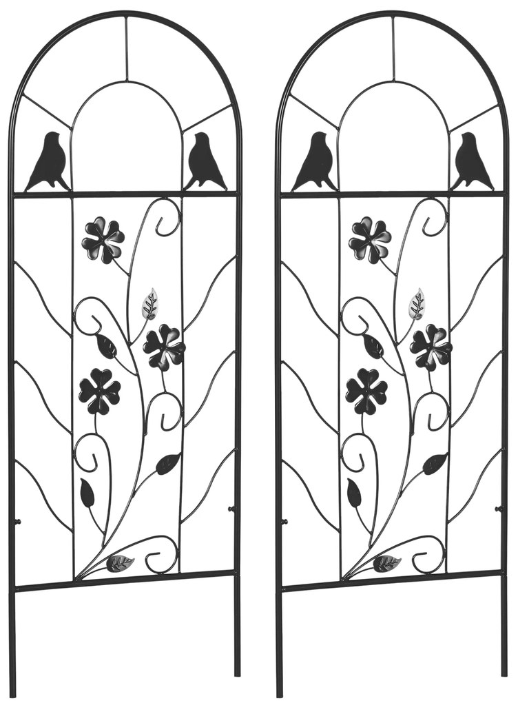 Outsunny Treillis de jardin lot de 2 suport pentru plante agatatoare din metal - 38 x 98 cm negru | Aosom Romania