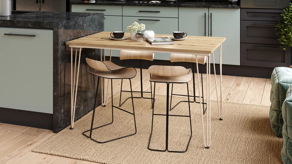 Mazzoni HAIRPIN S-120 Stejar Artisan/Bej - MASĂ LOFT PENTRU BUCĂTĂRIA SUFRAGERIE LIVING MODERNĂ/BOHO