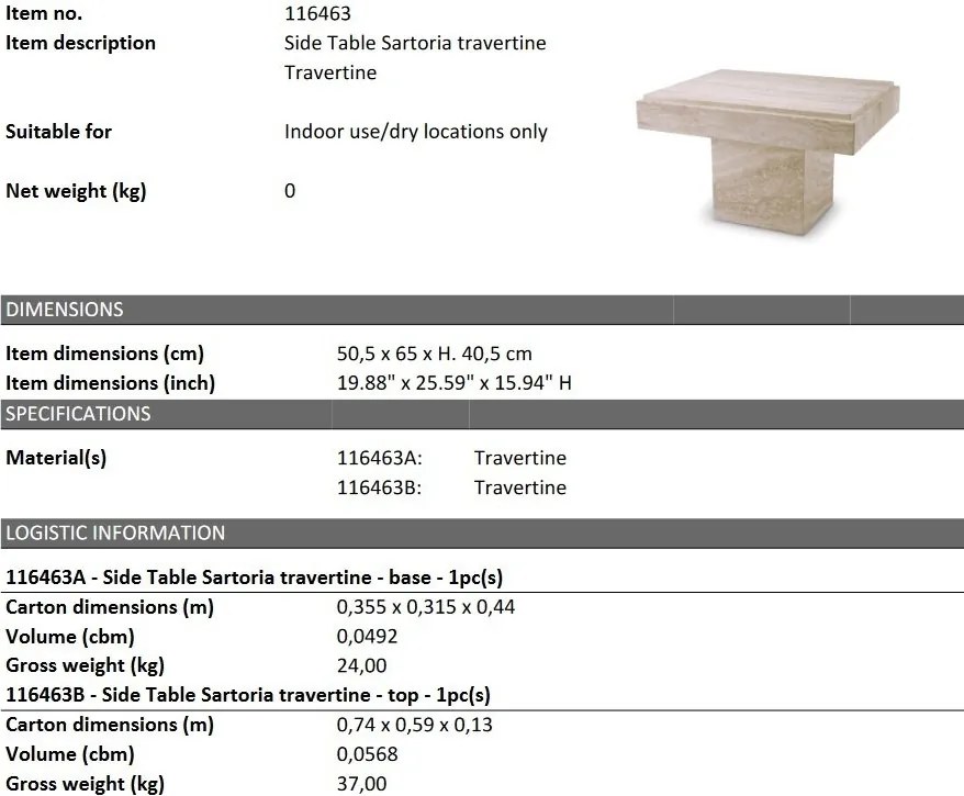 Masuta design LUX din travertin Sartoria 50x65cm