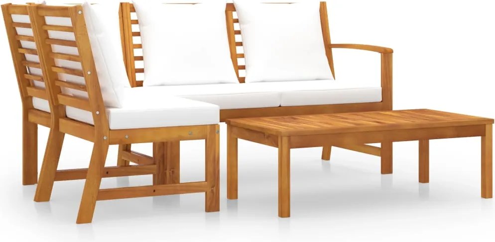 vidaXL Set mobilier de grădină cu perne crem 4 piese lemn masiv acacia