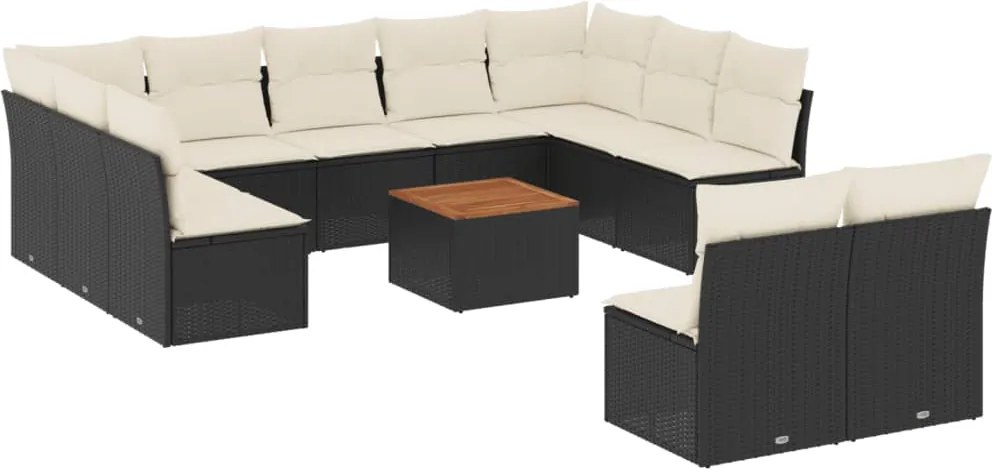 vidaXL Set canapele de grădină, 12 piese, cu perne, negru, poliratan
