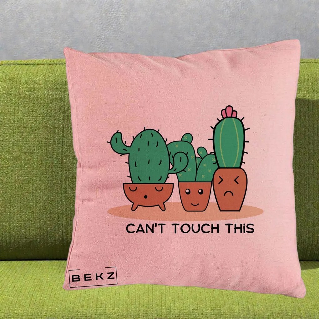 Perna Decorativa Cactus Funny Can't Touch This, 40x40 cm, Roz, Husa Detasabila, Perna Inclusa, BEKZ®