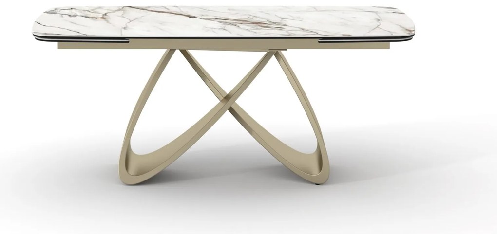 Masă ceramică Infinity extensibilă, picior metalic auriu - 180 cm / 90 cm / 77 cm