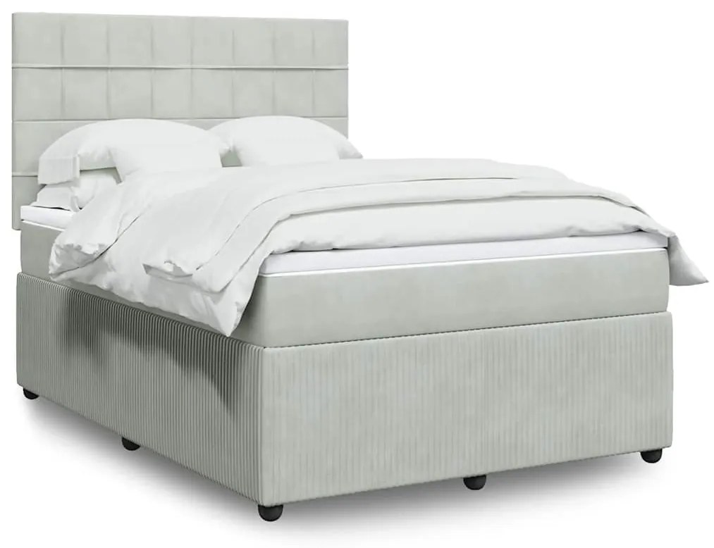 vidaXL Pat box spring cu saltea, gri deschis, 140x200 cm, catifea