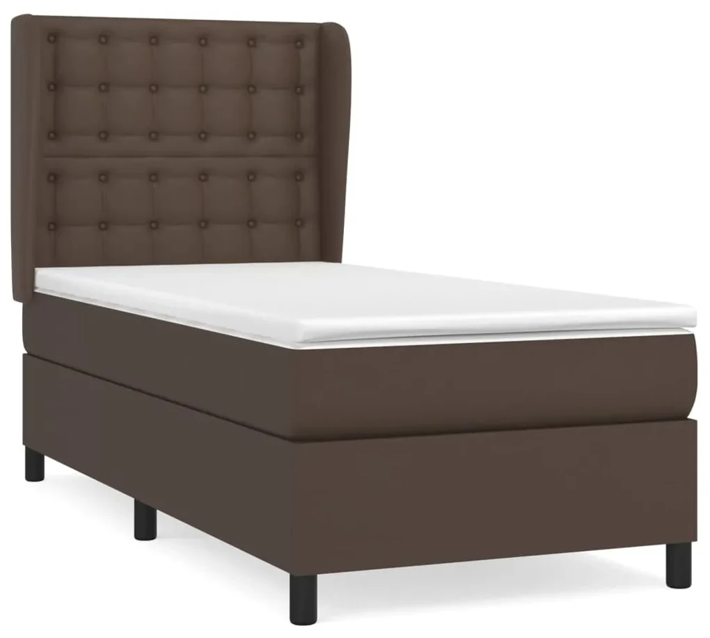 3129018 vidaXL Pat box spring cu saltea, maro, 100x200 cm, piele ecologică