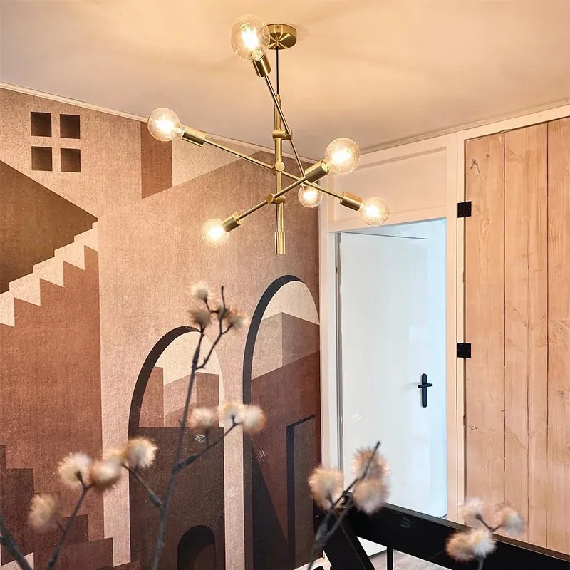 Lampă suspendată Art Deco din alamă cu 6 lumini - Sydney