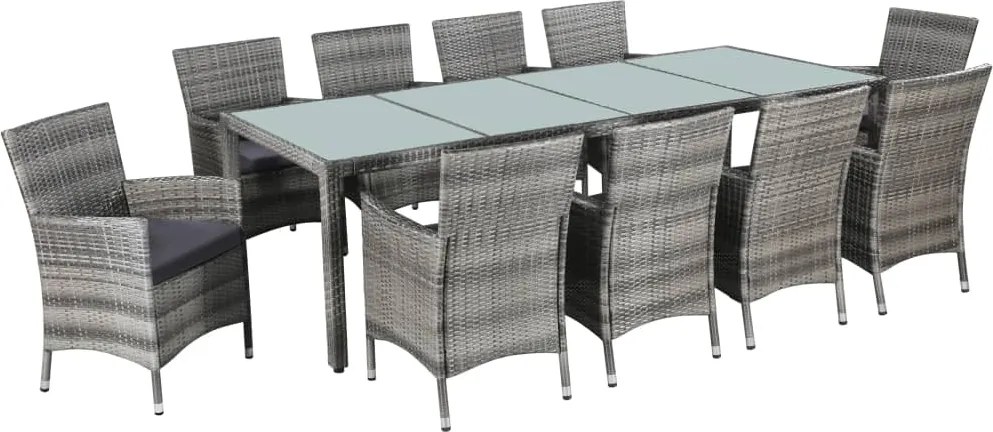 vidaXL Set mobilier de exterior cu perne, 11 piese, gri, poliratan