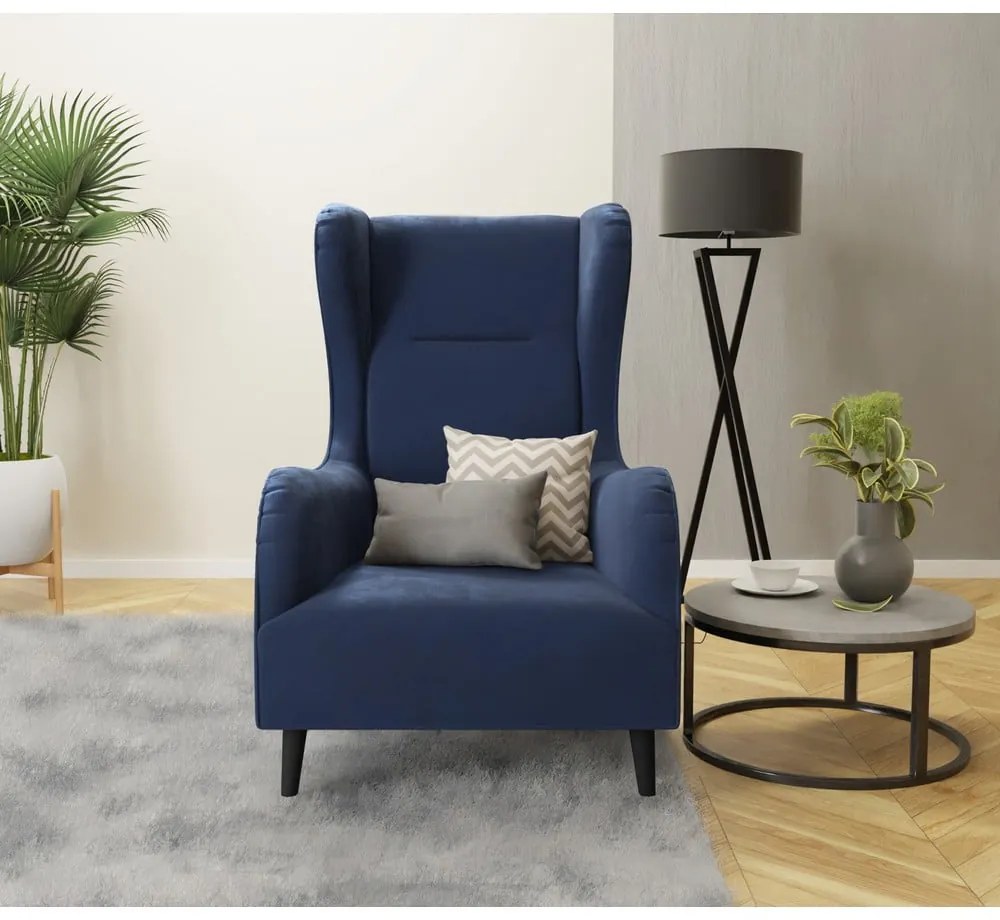Fotoliu wing albastru cu tapițerie din catifea Carole – Ropez
