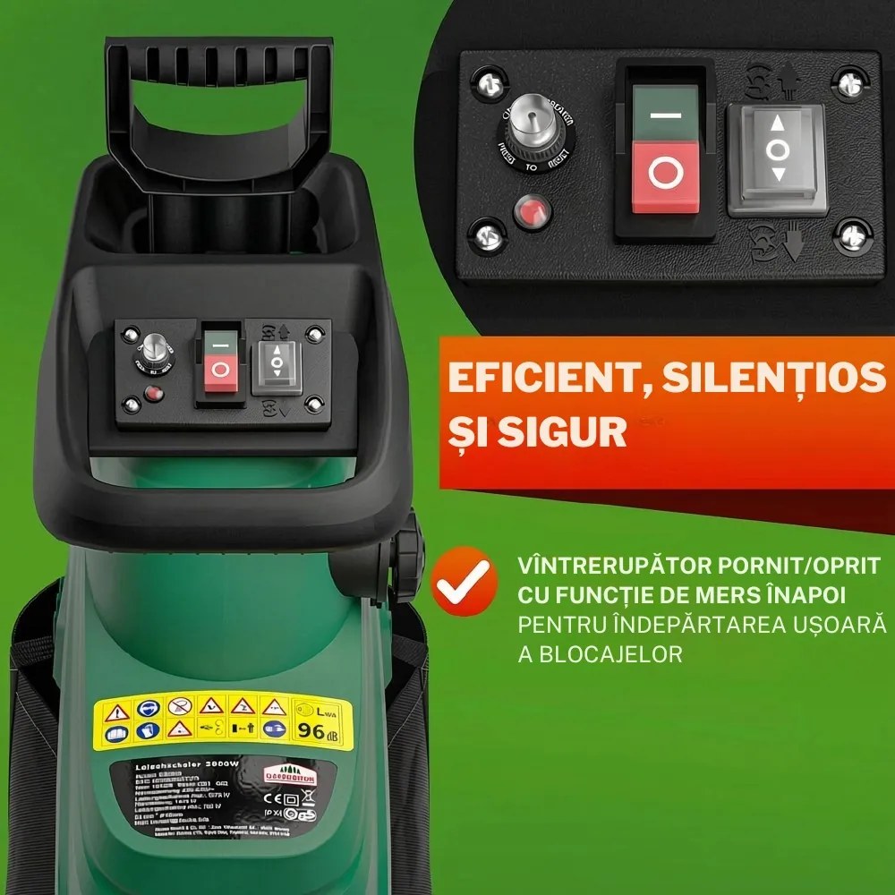 Tocător de grădină DIOX + 2x sac de 60 l, 3100W negru/verde Gardebruk