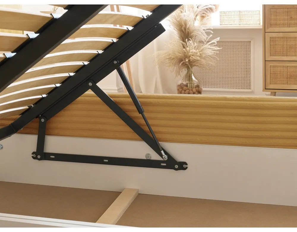 Pat matrimonial galben tapițat cu spațiu de depozitare cu somieră 160x200 cm Jade – Bobochic Paris