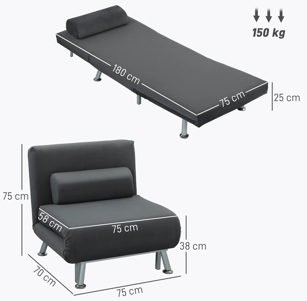 HOMCOM Fotoliu-Pat Single Reglabil din Material cu Aspect de In Gri Închis | Aosom Romania