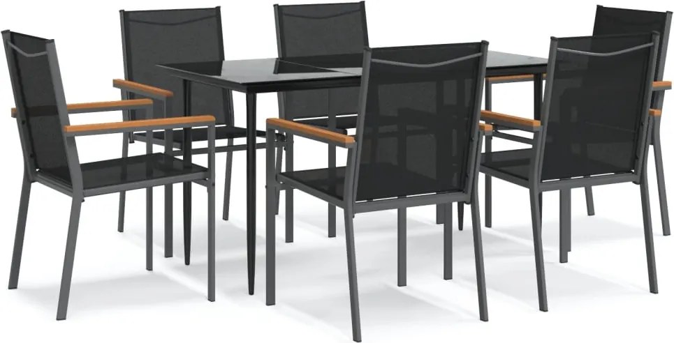 vidaXL Set mobilier de grădină, 7 piese, negru, textilenă și oțel