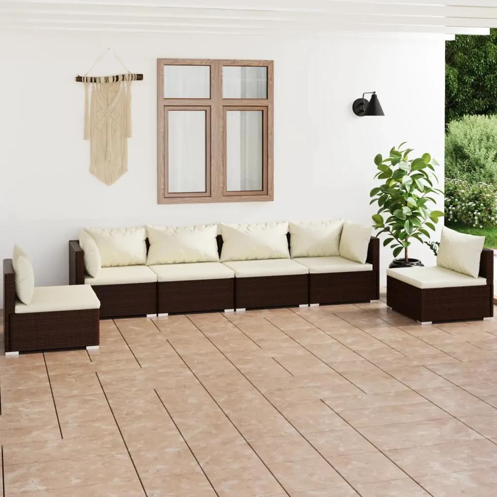 3102202 vidaXL Set mobilier de grădină cu perne, 6 piese, maro, poliratan