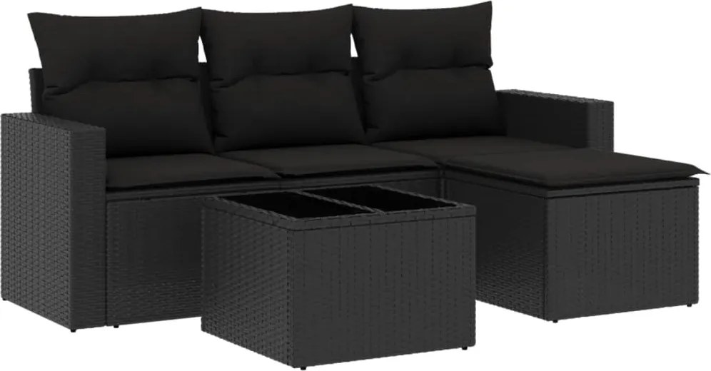 vidaXL Set mobilier de grădină cu perne, 5 piese, negru, poliratan