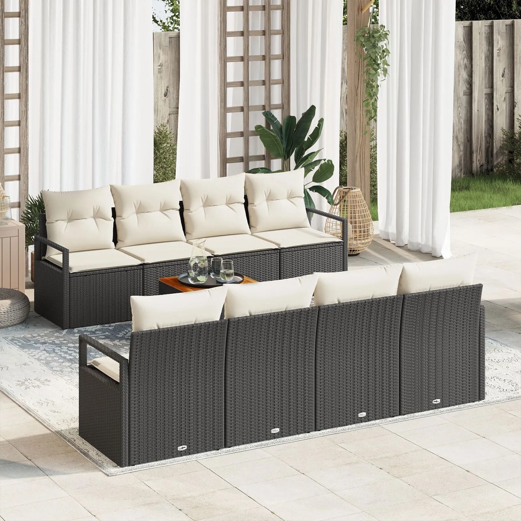 vidaXL Set de canapea de grădină 9 piese cu perne, ratan poly negru, acacia