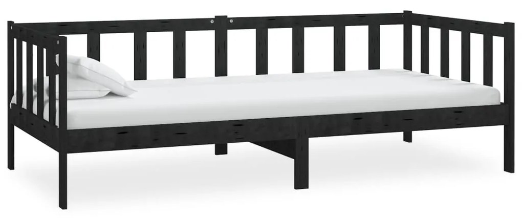 806944 vidaXL Pat de zi, negru, 90x200 cm, lemn masiv de pin