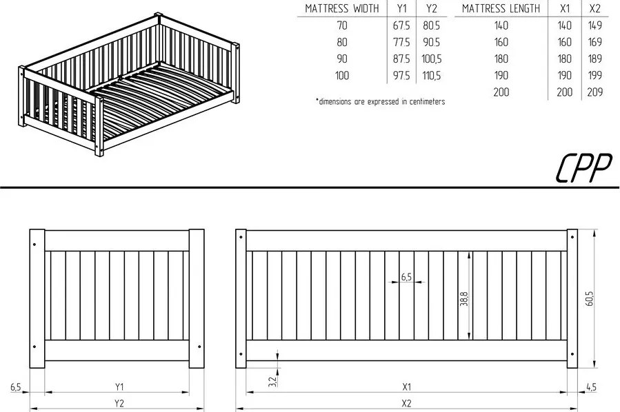 Pat pentru copii în culoare naturală cu extensie suplimentară cu spațiu de depozitare cu somieră 80x160 cm CPP – Adeko