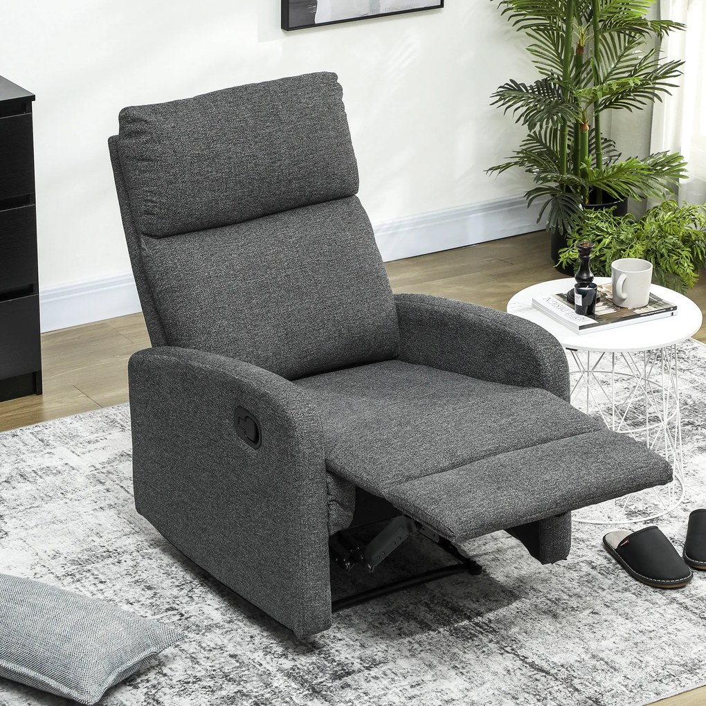 HOMCOM Fotoliu Modern Reclinabil 145° max, Tapițat din Chenille Gri | Aosom Romania
