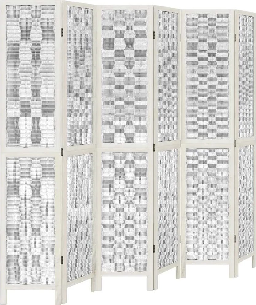 vidaXL Paravan cameră 6 panouri, alb, lemn masiv paulownia