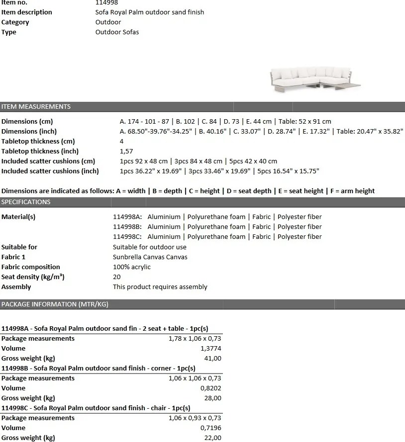 Canapea pe colt pentru exterior design elegant LUX Royal Palm, sunbrella