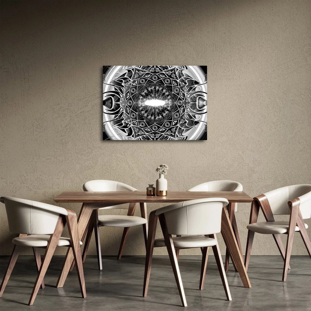 Tablou cu ornamente alb negre (70x50 cm)