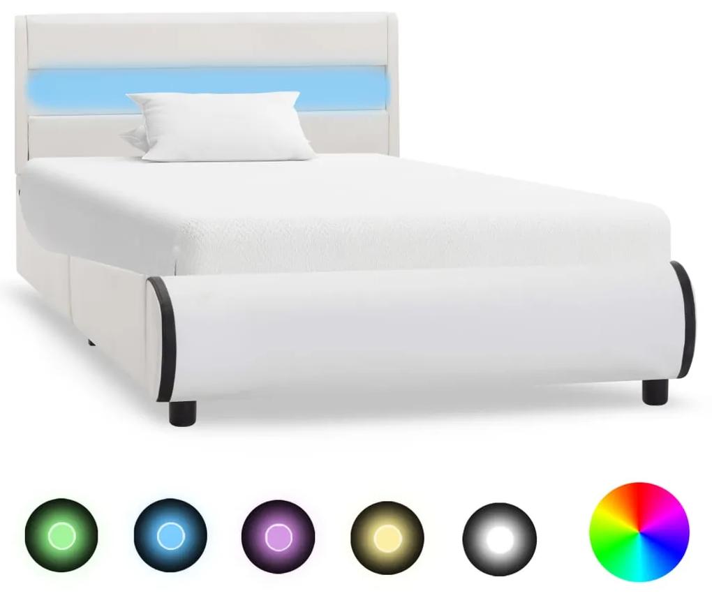 285014 vidaXL Cadru de pat cu LED, alb, 90 x 200 cm, piele ecologică