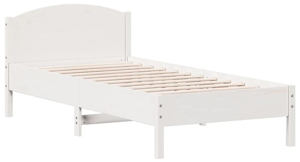 842615 vidaXL Cadru de pat cu tăblie, alb, 100x200 cm, lemn masiv pin