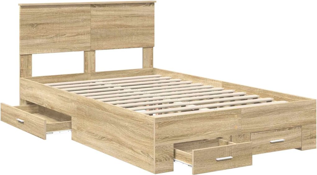 vidaXL Cadru de pat cu sertar Stejar Sonoma 120 x 200 cm Lemn compozit