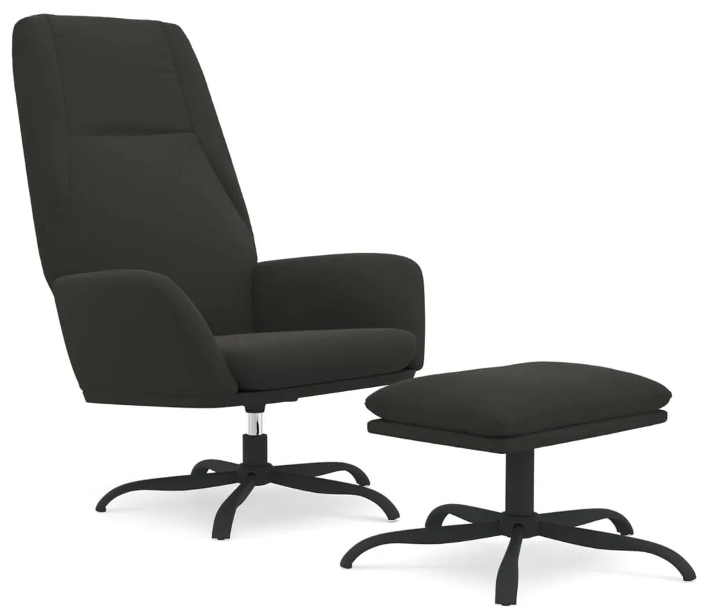 3097863 vidaXL Scaun de relaxare cu taburet, negru, microfibră