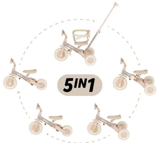 PETITE&MARS - Tricicletă pentru copii 5 în 1 TURBO LIMITED Pajiștea roz