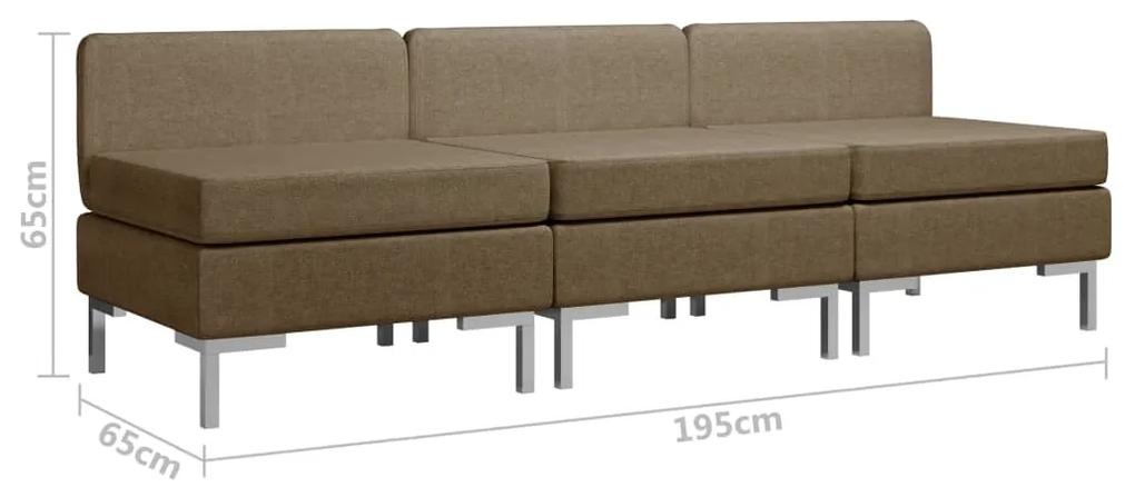 Canapele de mijloc modulare cu perne, 3 buc., maro, textil Maro, 3x middle sofas