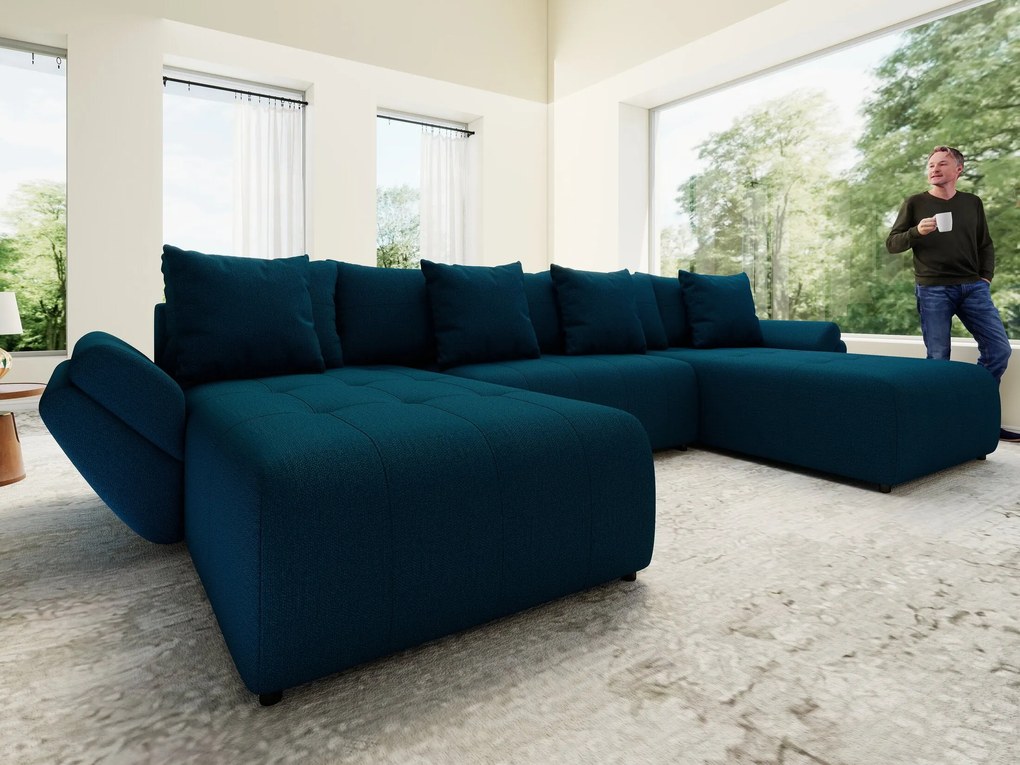 Colțar extensibil dumonde cu ladă de depozitare si sezut confortabil din spuma high-density, Berlin U Enjoy Petrol 380x180 cm