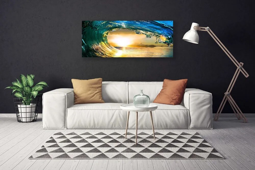 Tablou pe panza canvas Wave Sea Sunset Natura Albastru Galben